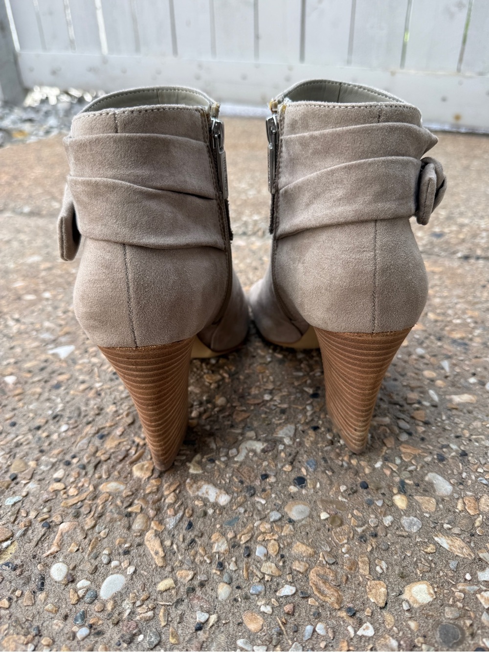 Nine West Taupe Suede Peep-Toe Ankle Booties with Knot - Picture 5 of 6